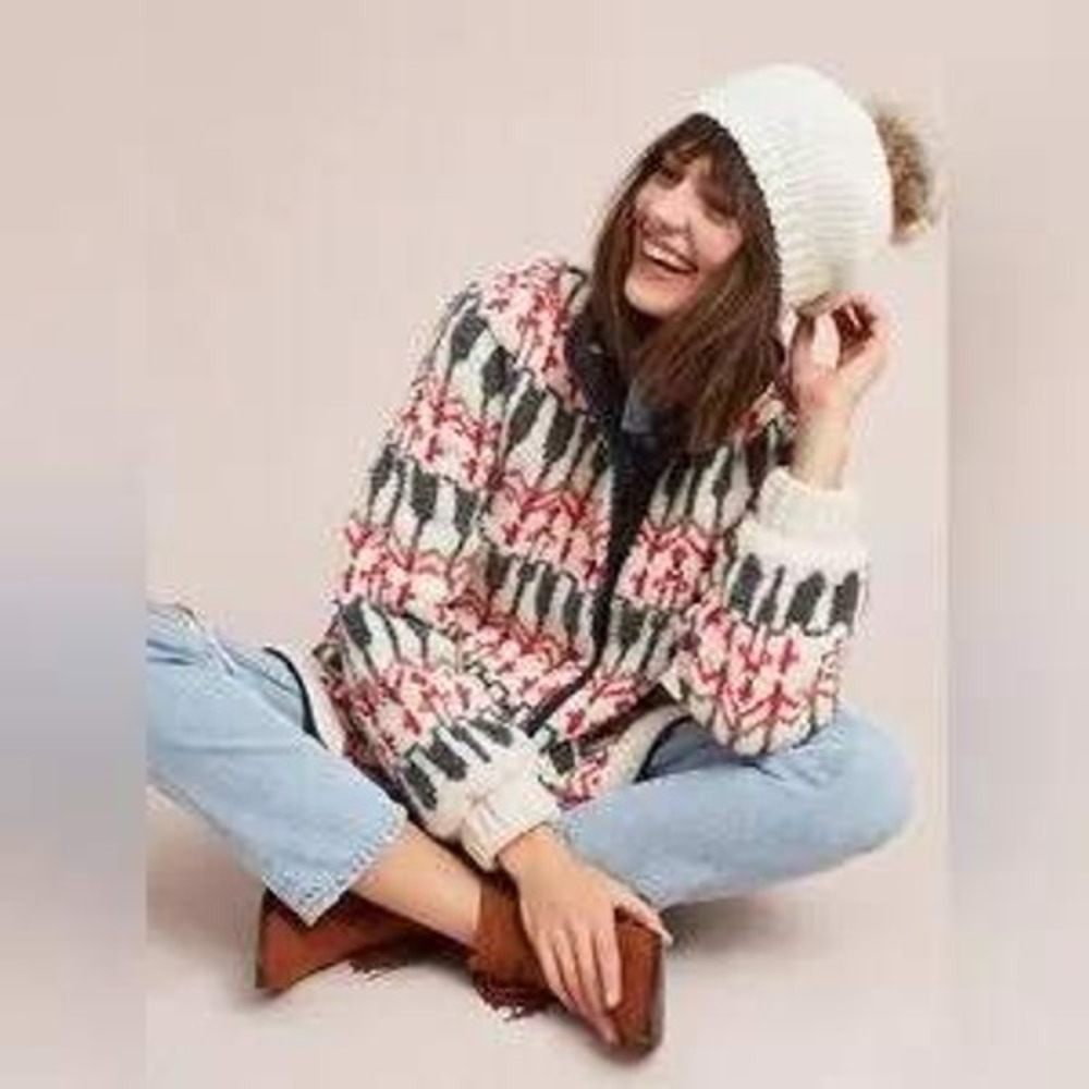 Sleeping on Snow Anthropologie Intarsia Fair Isle Sherpa Fleece Jacket XS